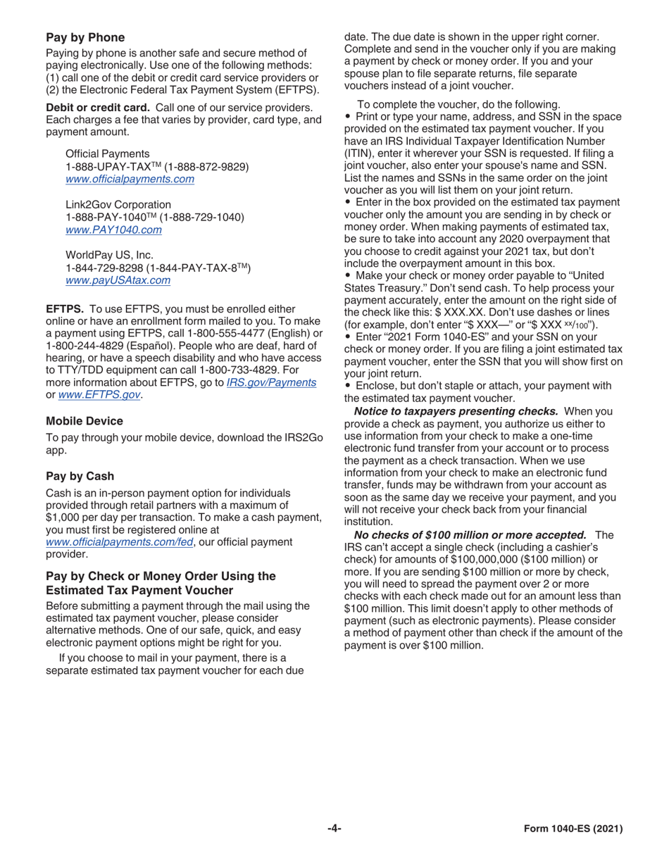 IRS Form 1040-ES Estimated Tax for Individuals, Page 4