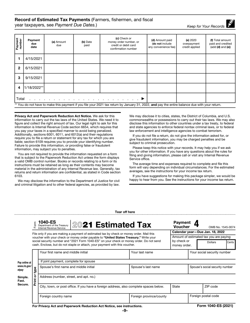 IRS Form 1040-ES Estimated Tax for Individuals, Page 9