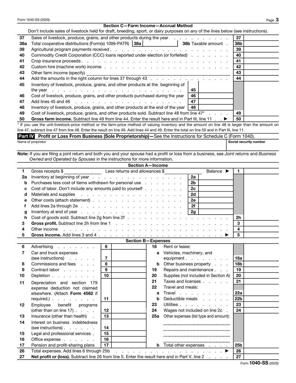 IRS Form 1040-SS U.S. Self-employment Tax Return (Including the Additional Child Tax Credit for Bona Fide Residents of Puerto Rico), Page 3