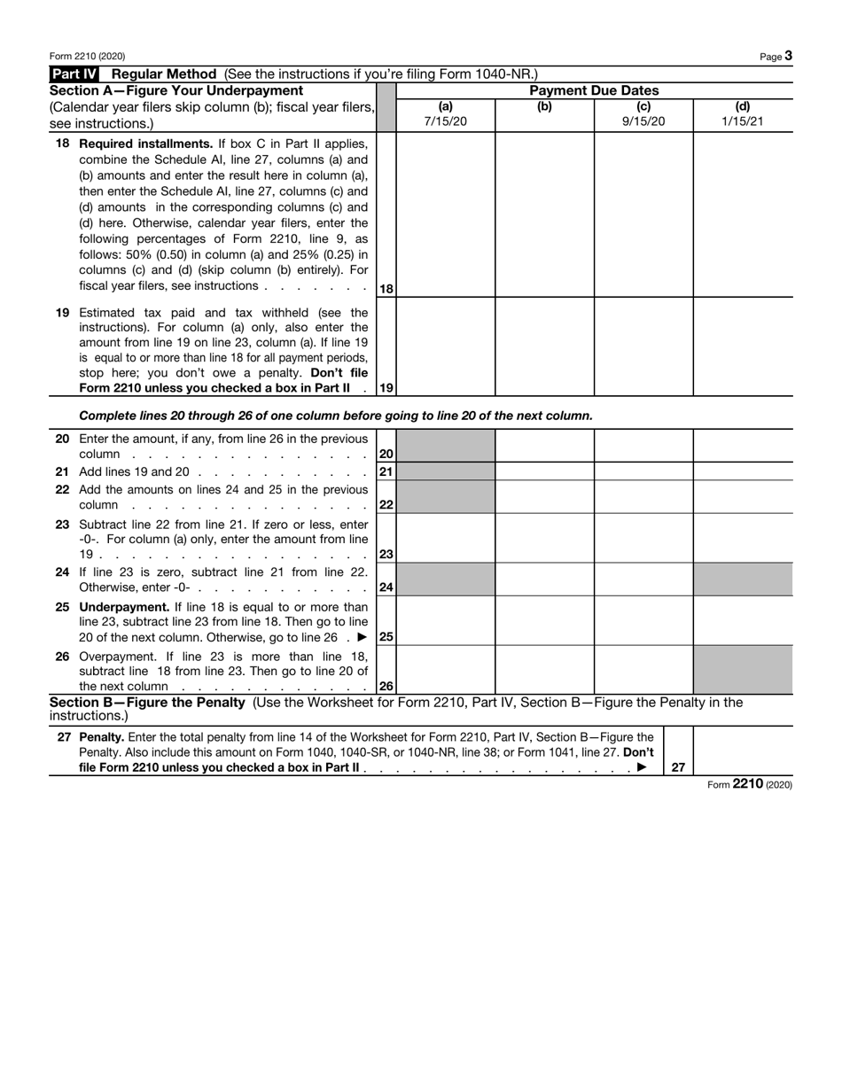 IRS Form 2210 Underpayment of Estimated Tax by Individuals, Estates, and Trusts, Page 3