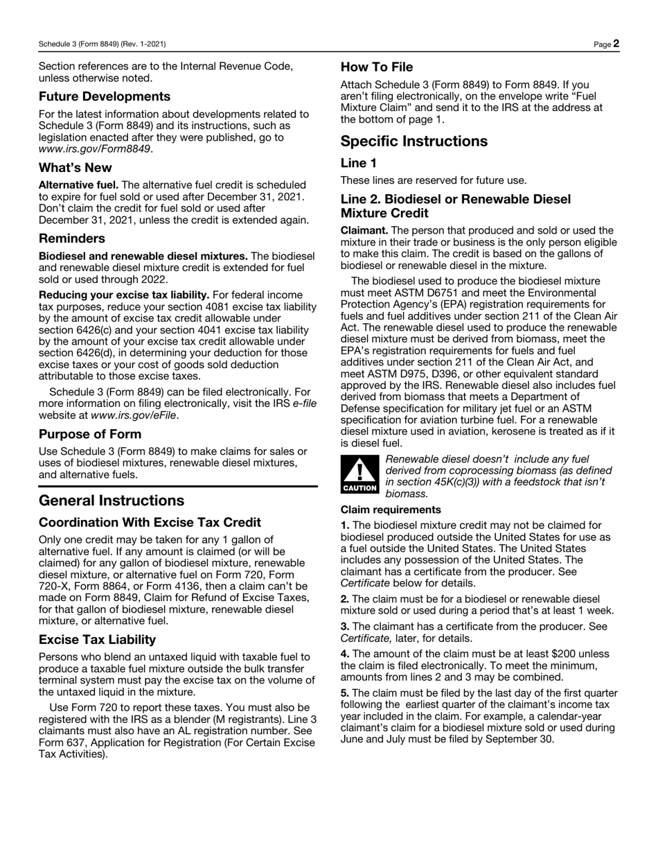 IRS Form 8849 Schedule 3 Certain Fuel Mixtures and the Alternative Fuel Credit, Page 2