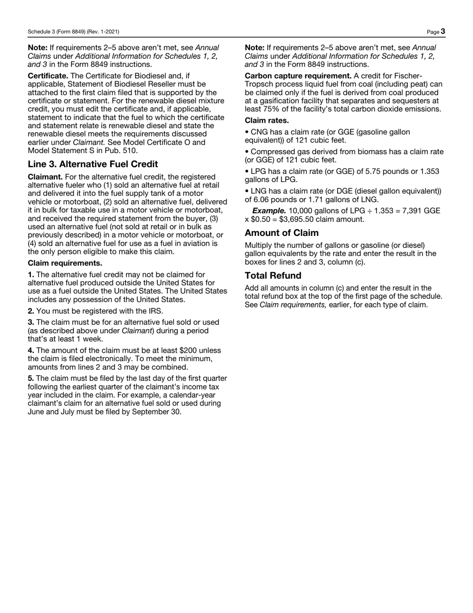 IRS Form 8849 Schedule 3 Certain Fuel Mixtures and the Alternative Fuel Credit, Page 3