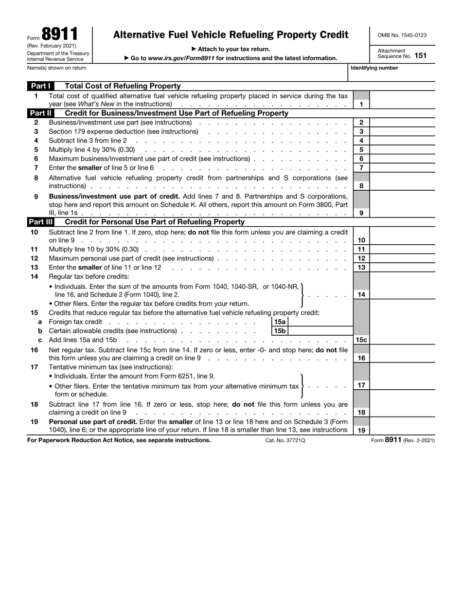 IRS Form 8911 Download Fillable PDF or Fill Online Alternative Fuel ...