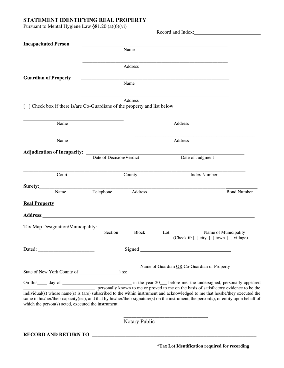 Nassau County, New York Statement Identifying Real Property Fill Out