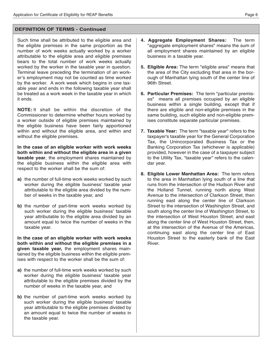 Form REAP Application for Certificate of Eligibility for Reap Benefits - New York City, Page 6