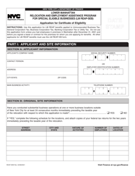 Document preview: Form REAP-SEB Application for Certificate of Eligibility - Lower Manhattan Relocation and Employment Assistance Program for Special Eligible Businesses (Lm Reap-Seb) - New York City