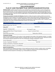 Form DDD-2088A Evaluation Report Plan of Care/Treatment Plan: Certification/Recertification - Arizona