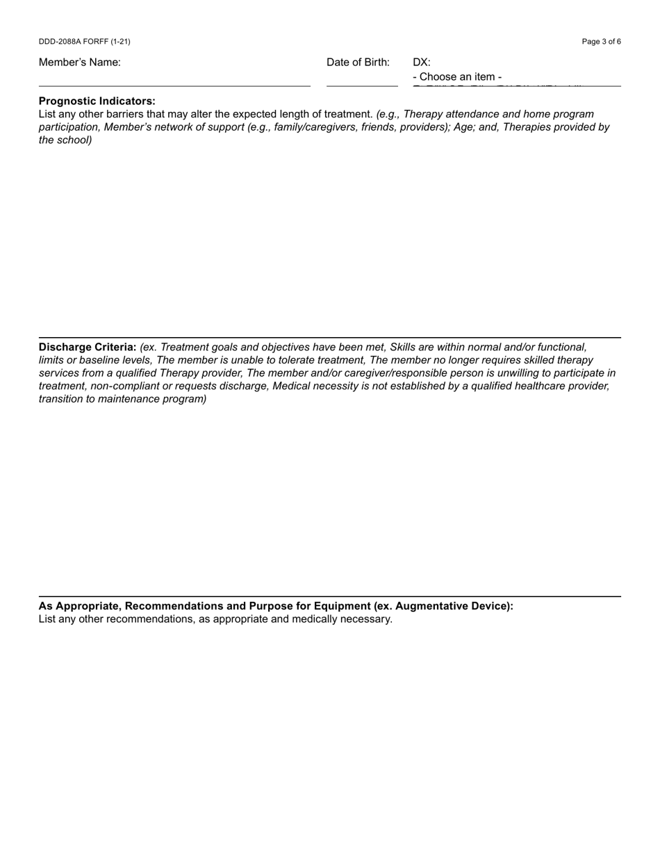 Form DDD-2088A Evaluation Report Plan of Care / Treatment Plan: Certification / Recertification - Arizona, Page 3