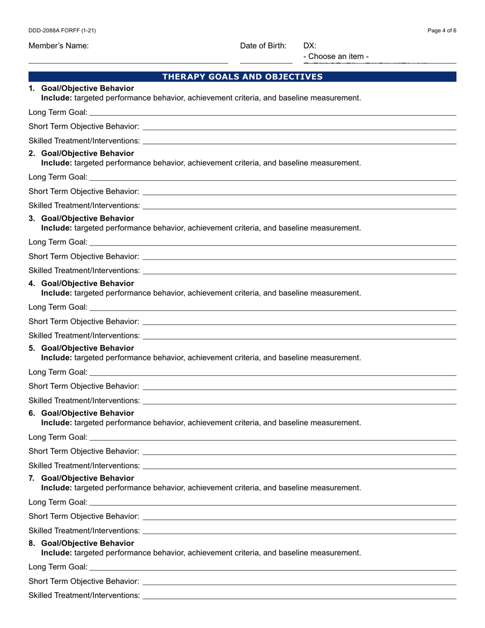 Form DDD-2088A Evaluation Report Plan of Care / Treatment Plan: Certification / Recertification - Arizona, Page 4
