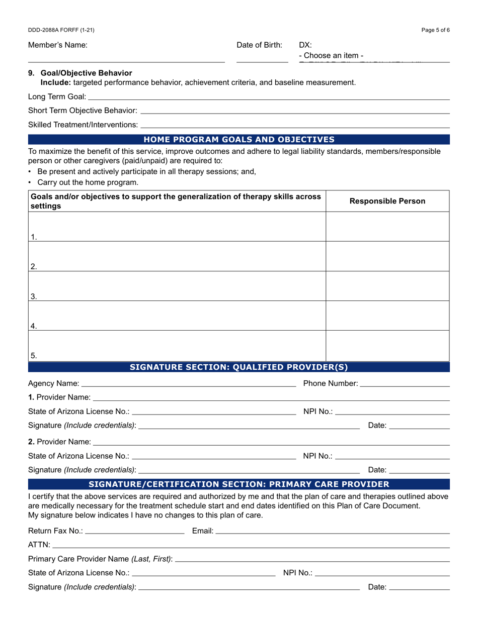 Form DDD-2088A Evaluation Report Plan of Care / Treatment Plan: Certification / Recertification - Arizona, Page 5