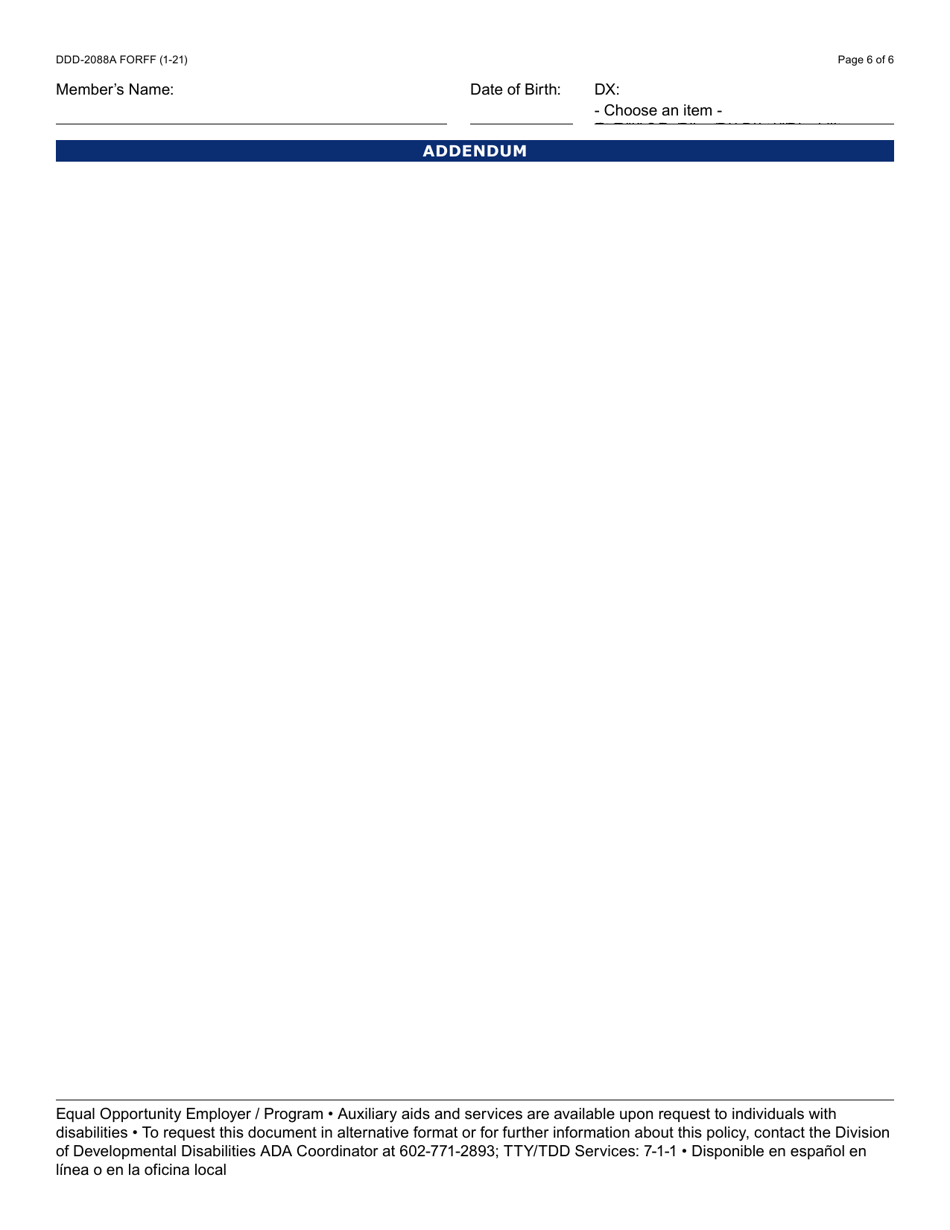 Form DDD-2088A Evaluation Report Plan of Care / Treatment Plan: Certification / Recertification - Arizona, Page 6