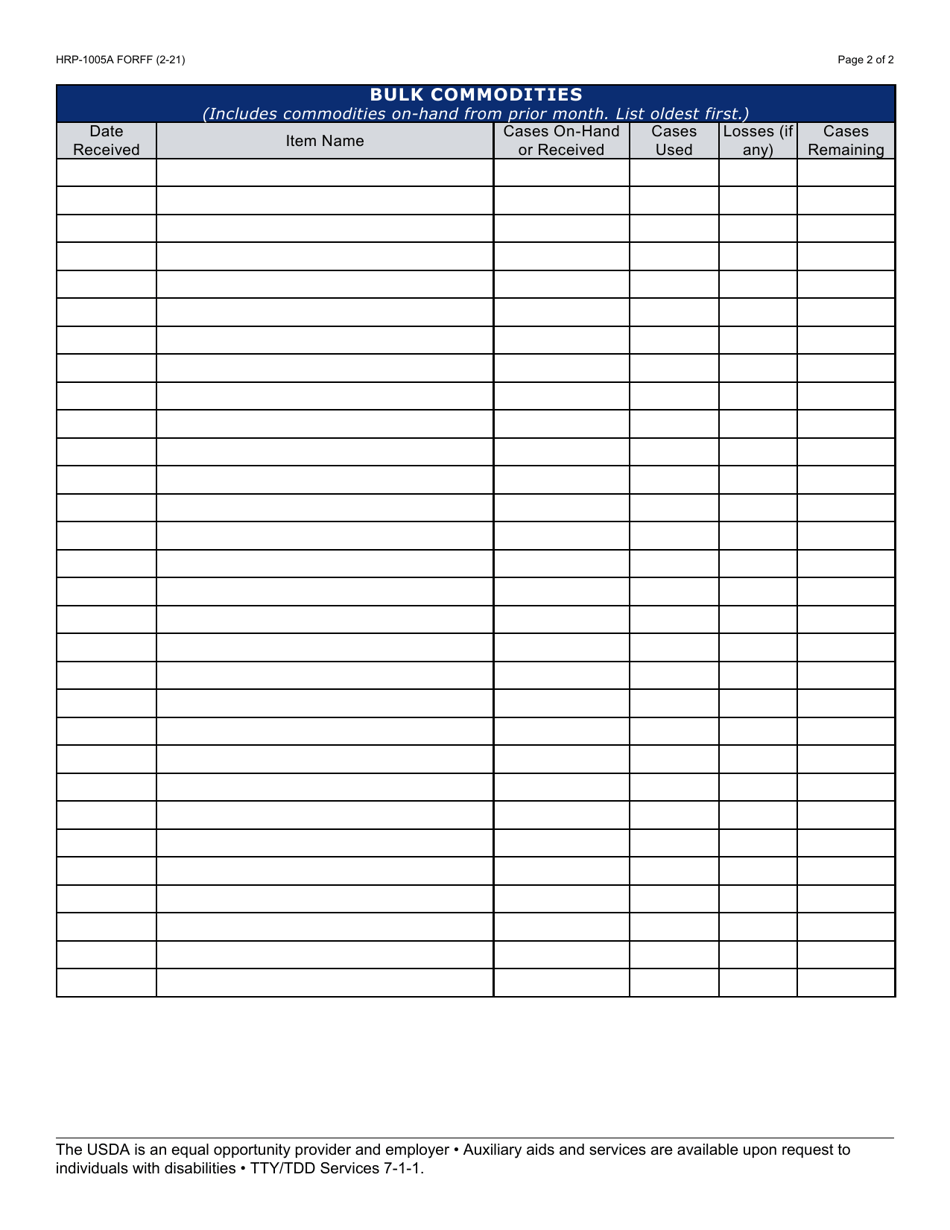 Form HRP-1005A Tefap Monthly Inventory and Participation Report (MIPR) - Arizona, Page 2