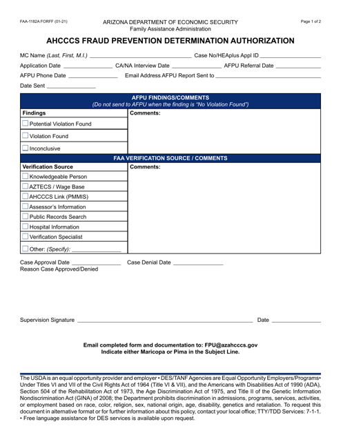 Form FAA-1182A  Printable Pdf