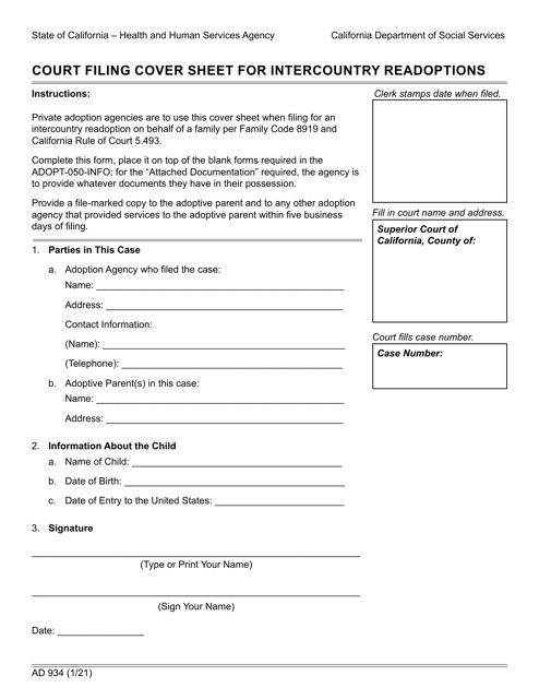 Form AD934  Printable Pdf