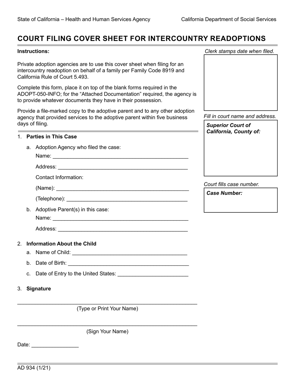 Form AD934 Fill Out, Sign Online and Download Fillable PDF