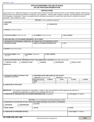 Document preview: DD Form 2798 Application/Permit for Use of Space on the Pentagon Reservation
