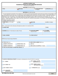 Document preview: DD Form 2784 Letter of Intent (Loi) Household Goods or Unaccompanied Baggage