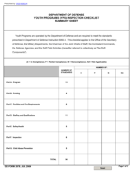 DD Form 2878 Youth Programs (Yps) Inspection Checklist Summary Sheet