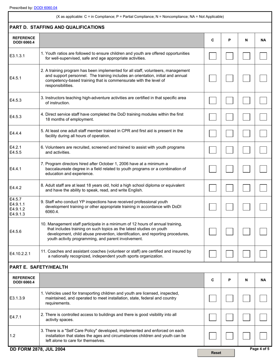 DD Form 2878 Youth Programs (Yps) Inspection Checklist Summary Sheet, Page 4