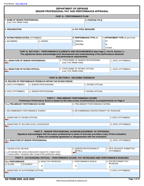 DD Form 2898 Senior Professional Pay and Performance Appraisal