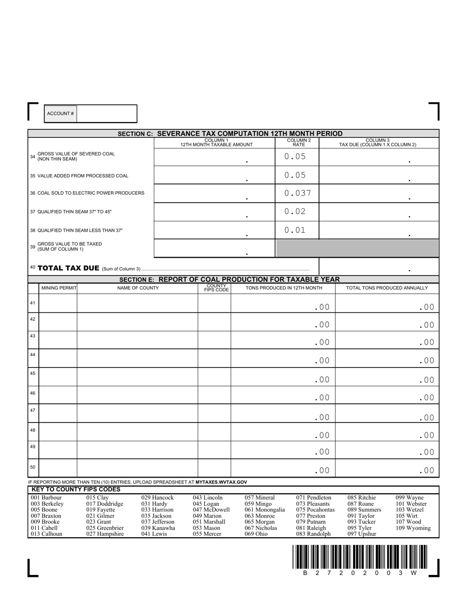 Form SEV-401C Annual Coal Severance Return - West Virginia, Page 3
