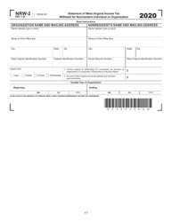 Form NRW-2 &quot;Statement of West Virginia Income Tax Withheld for Nonresident Individual or Organization&quot; - West Virginia, 2020