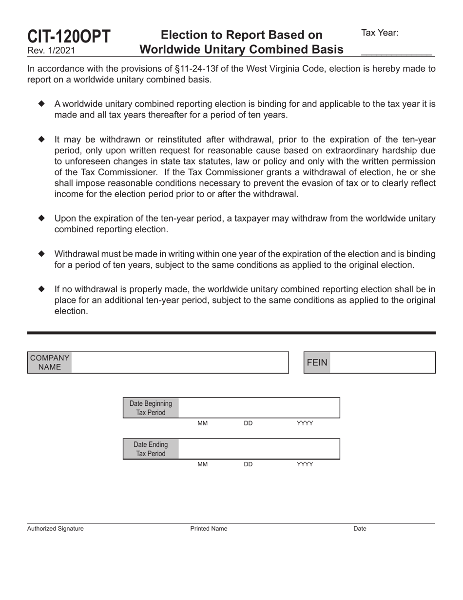 Form Cit 120opt Fill Out Sign Online And Download Printable Pdf West Virginia Templateroller 0067