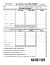 Form CIT-120APT Allocation and Apportionment for Multistate Businesses - West Virginia