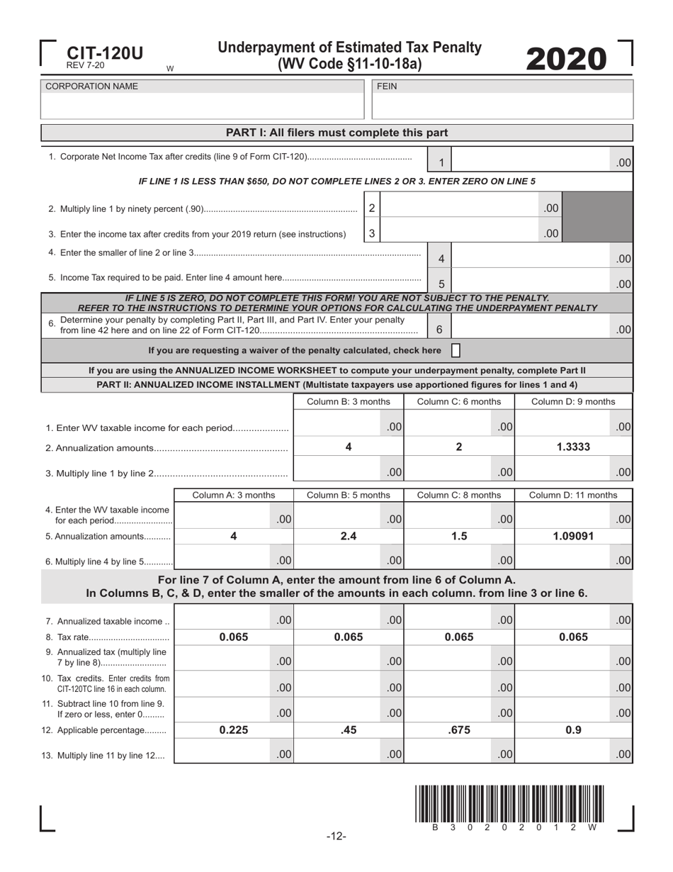 Form Cit 120u 2020 Fill Out Sign Online And Download Printable Pdf West Virginia 0609