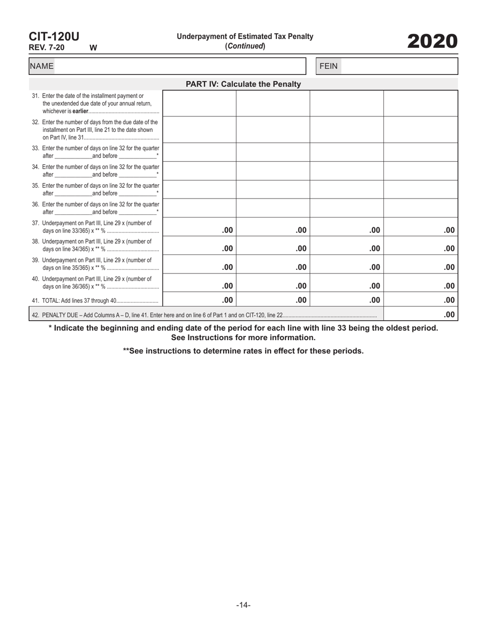 Form CIT-120U Underpayment of Estimated Tax Penalty - West Virginia, Page 3