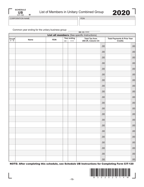 Form CIT-120 Schedule UB 2020 Printable Pdf