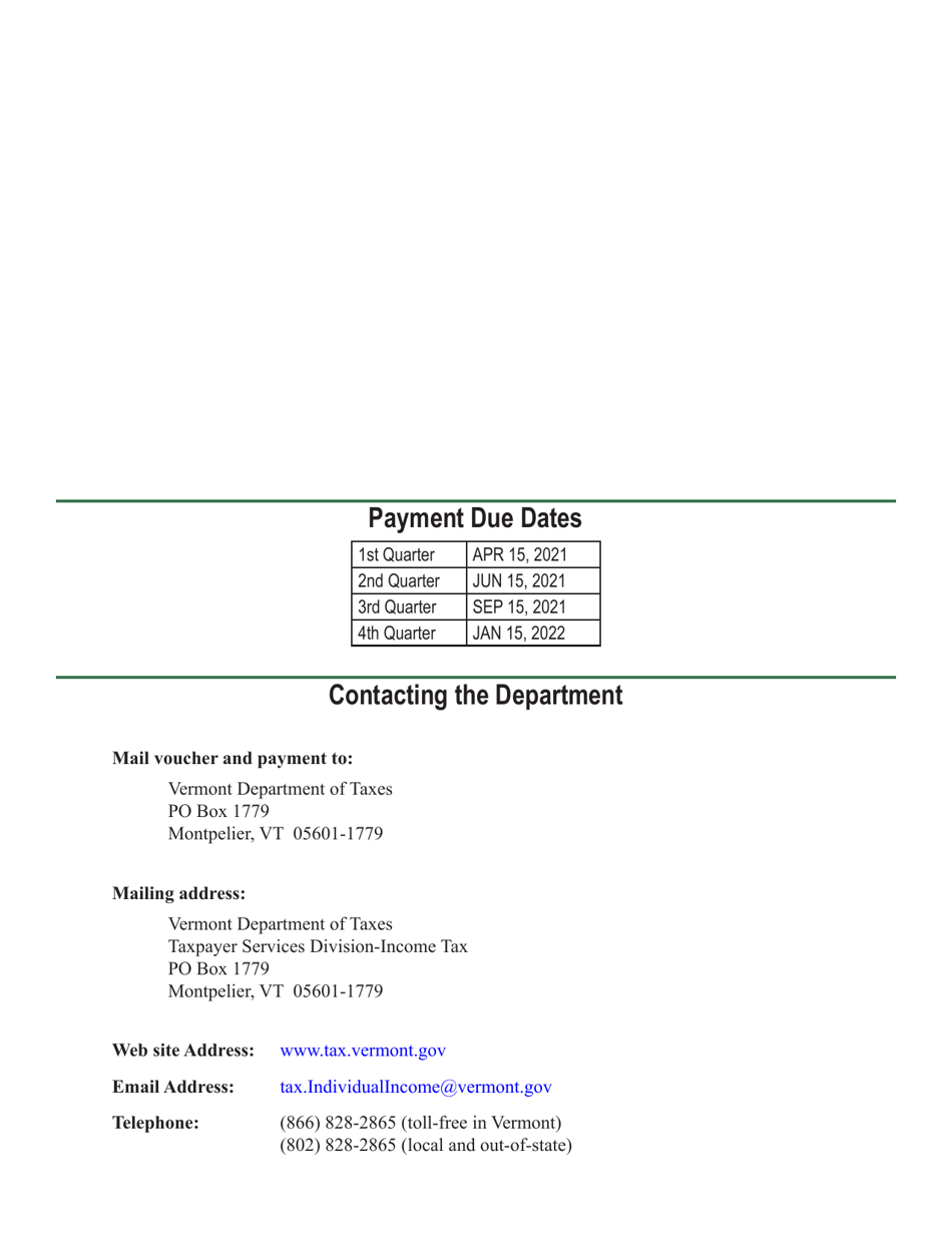 VT Form IN-114 Vermont Individual Income Estimated Tax Payment Voucher - Vermont, Page 2