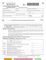 VT Form IN-114 &quot;Vermont Individual Income Estimated Tax Payment Voucher&quot; - Vermont, 2021