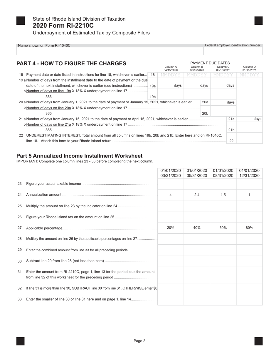 Form RI-2210C Underpayment of Estimated Tax by Composite Filers - Rhode Island, Page 2