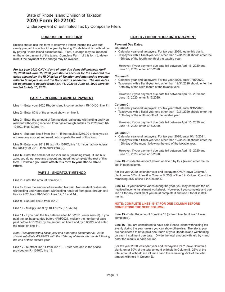 Form RI-2210C Underpayment of Estimated Tax by Composite Filers - Rhode Island, Page 3