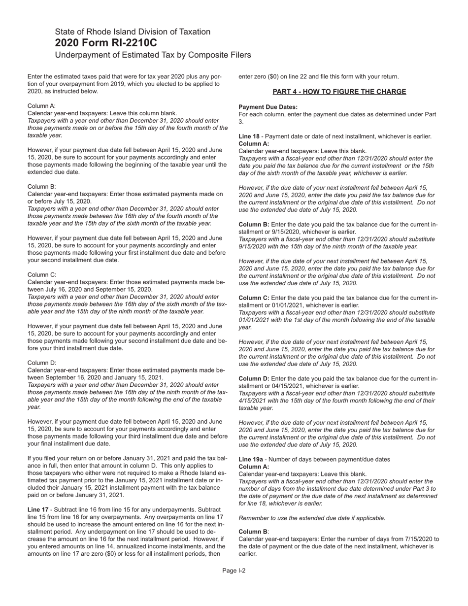 Form RI-2210C Underpayment of Estimated Tax by Composite Filers - Rhode Island, Page 4