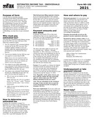 Form ND-1ES (SFN28709) Estimated Income Tax - Individuals - North Dakota