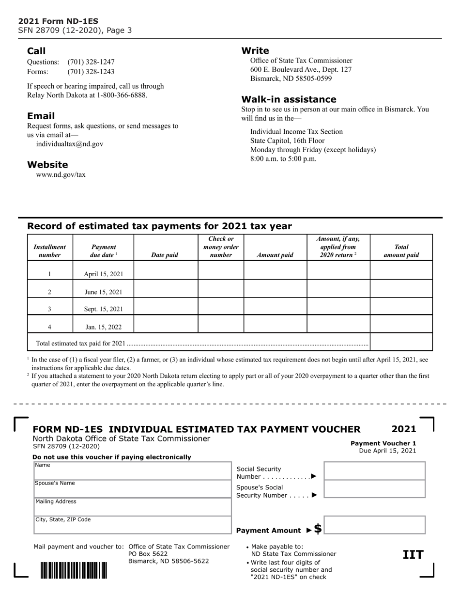 Form ND-1ES (SFN28709) Estimated Income Tax - Individuals - North Dakota, Page 3