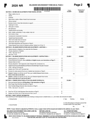 Form 200-02 Delaware Individual Non-resident Income Tax Return - Delaware, Page 2