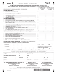 Form 200-01 Delaware Individual Resident Income Tax Return - Delaware, Page 2