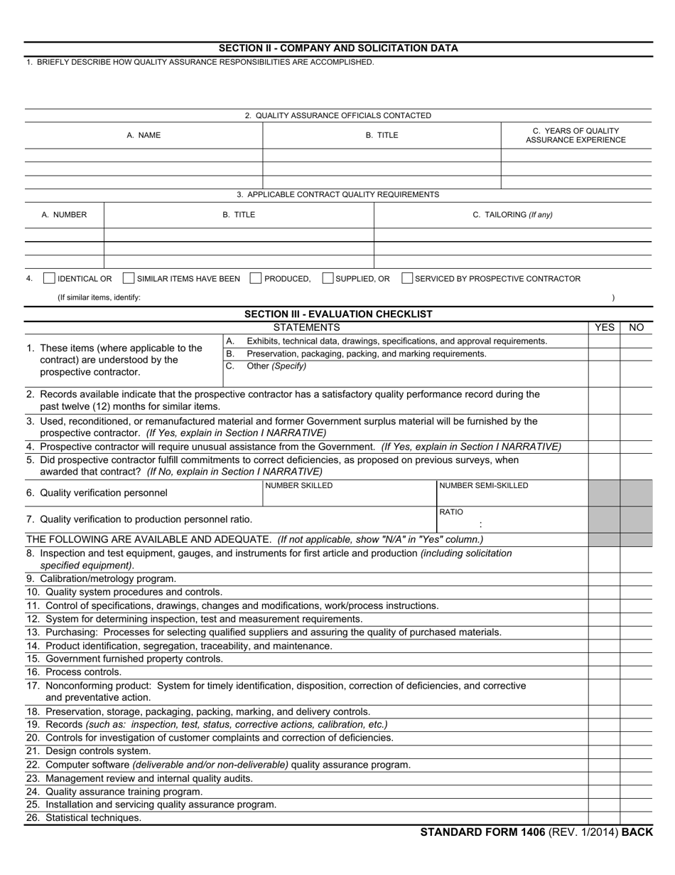 Form SF-1406 - Fill Out, Sign Online and Download Fillable PDF ...