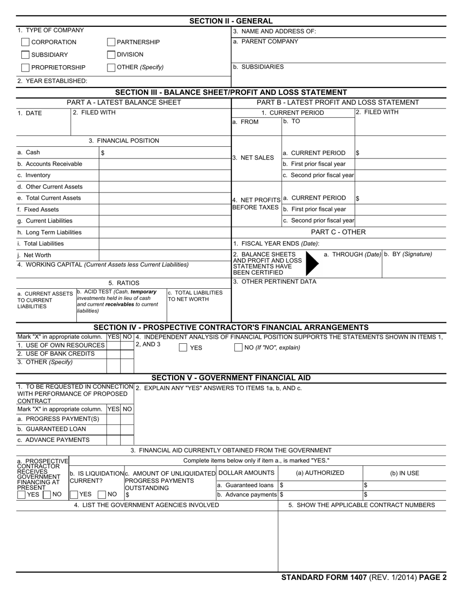 Form SF-1407 - Fill Out, Sign Online and Download Fillable PDF ...