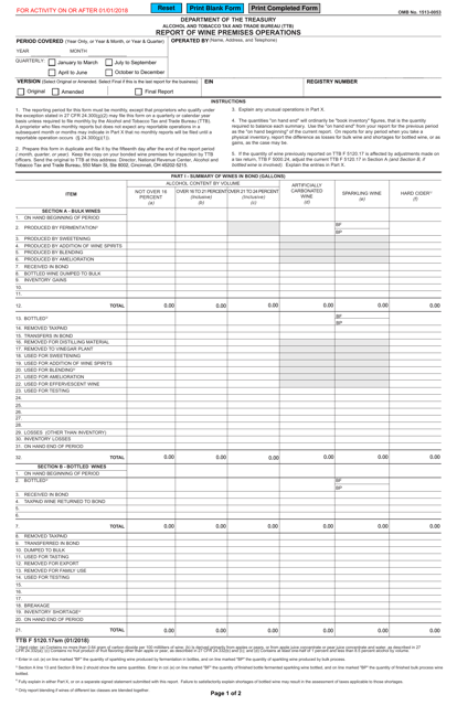 TTB Form 5120.17SM Report of Wine Premises Operations Smart Form - for Activity on or After 01/01/2018
