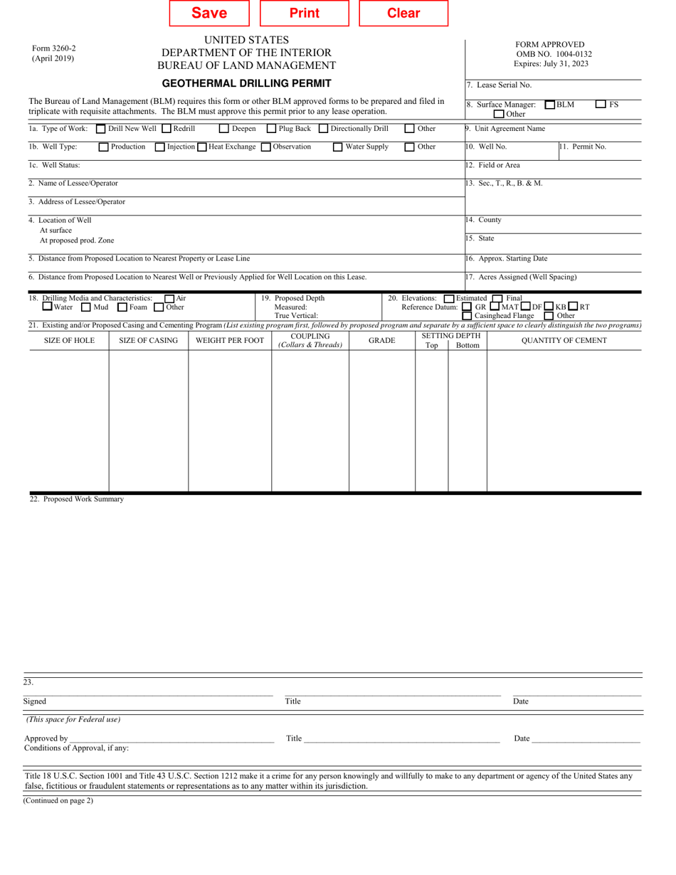 Form 3260-2 Geothermal Drilling Permit, Page 1