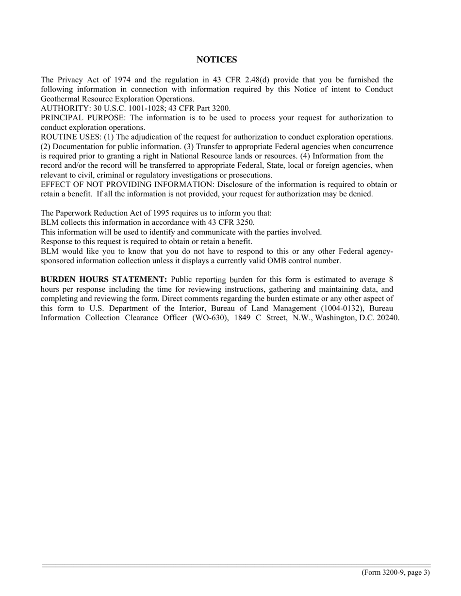 Form 3200-9 Notice of Intent to Conduct Geothermal Resource Exploration Operations, Page 3