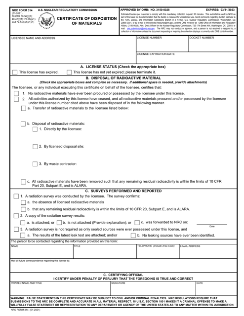 NRC Form 314  Printable Pdf