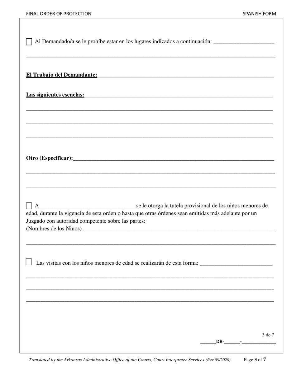 Orden De Proteccion Definitiva - Arkansas (Spanish), Page 3