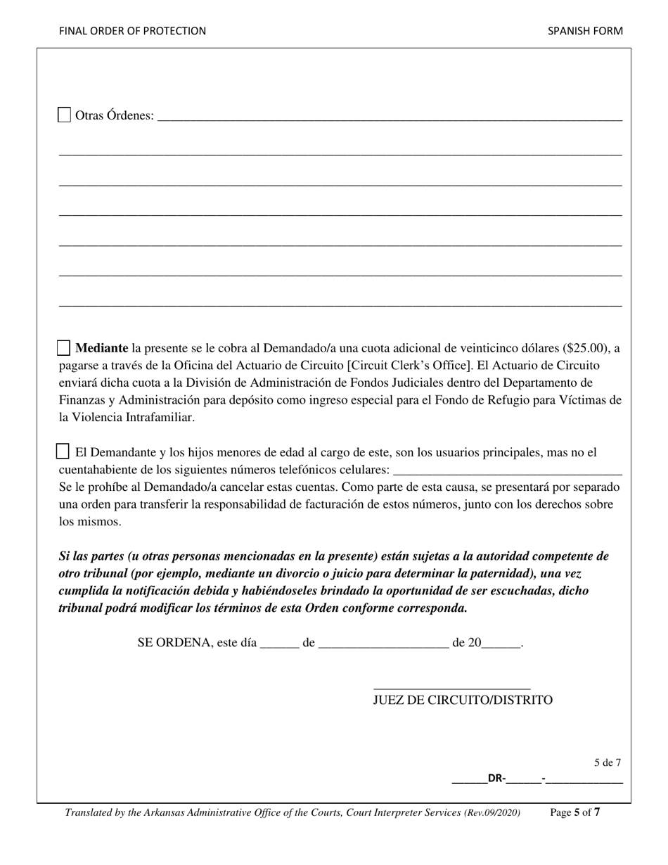Orden De Proteccion Definitiva - Arkansas (Spanish), Page 5
