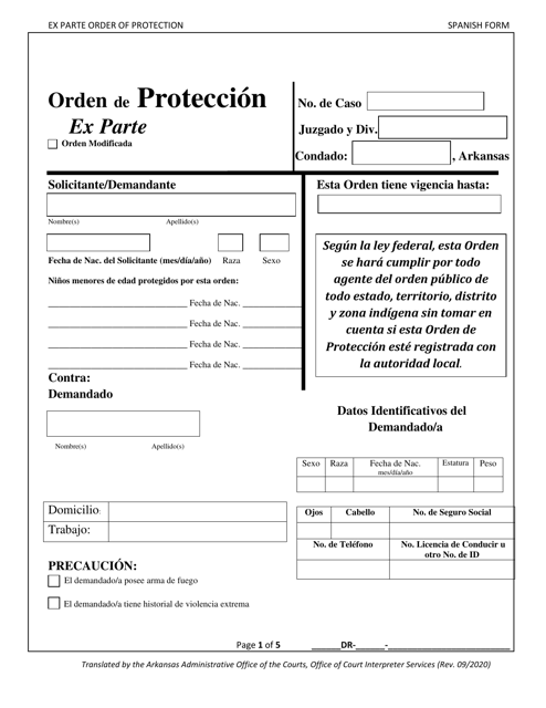 Orden De Proteccion - Ex Parte - Arkansas (Spanish) Download Pdf
