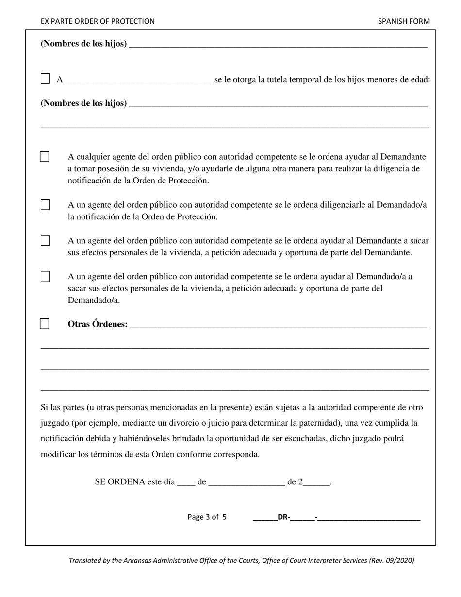Orden De Proteccion - Ex Parte - Arkansas (Spanish), Page 3